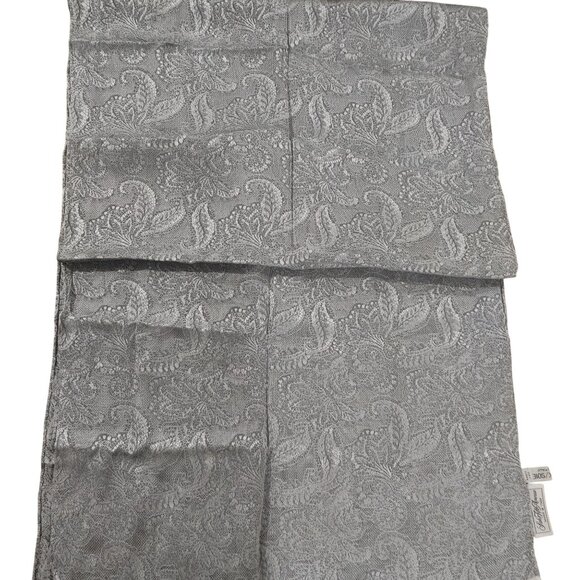 Saks Fifth Avenue Vintage Italian Paisley Silk Scarf Gray Fringed Edges 56 by 17 - Picture 7 of 11